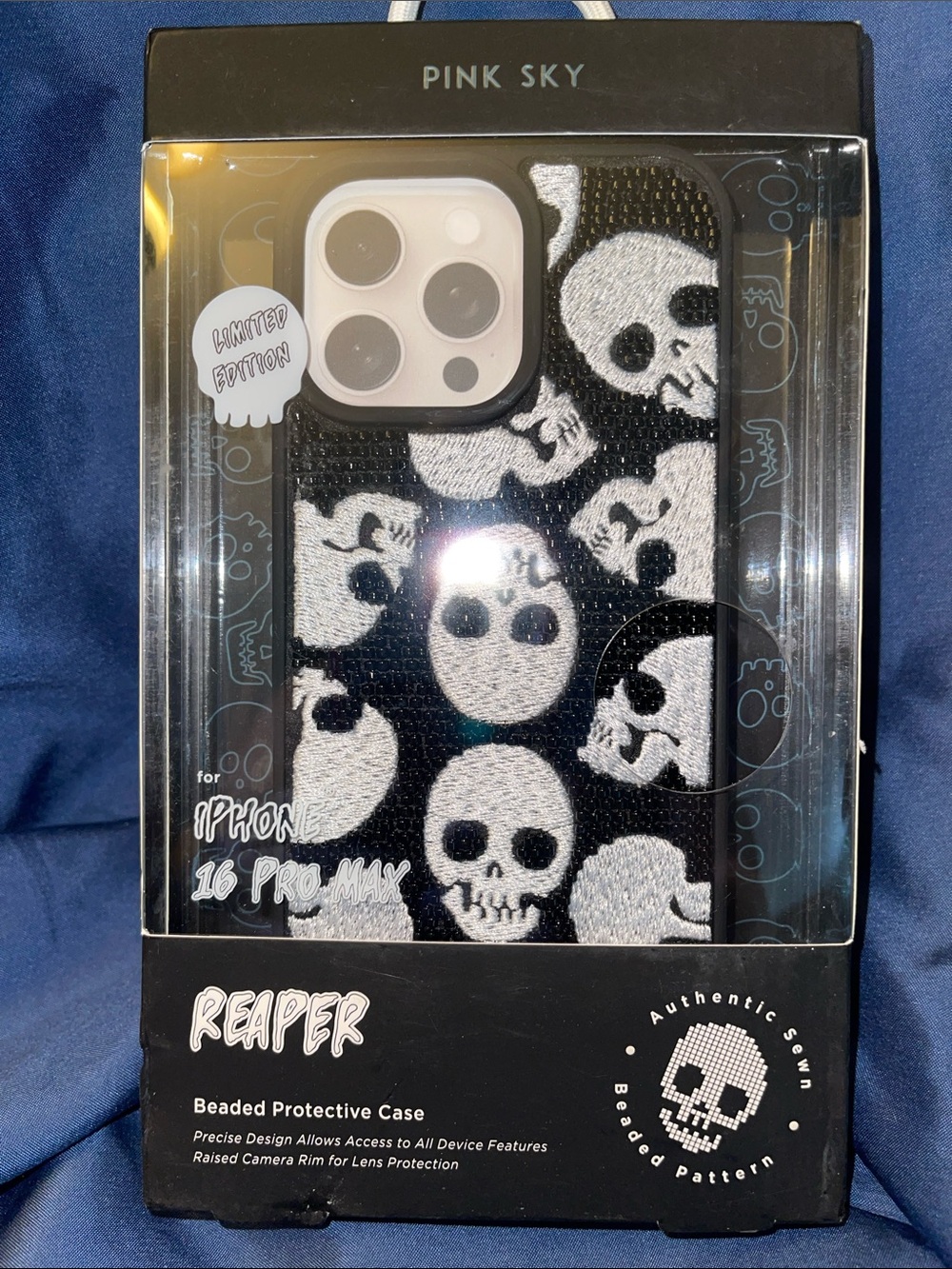 Reaper Beaded Skull iPhone 16 Pro Max Case - Black & White
